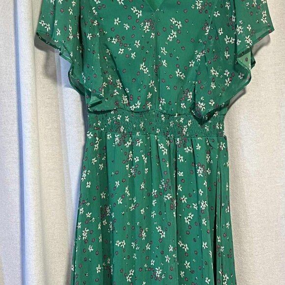 DKNY Green Floral Flutter Sleeve Midi Dress Size 8 - Picture 11 of 12